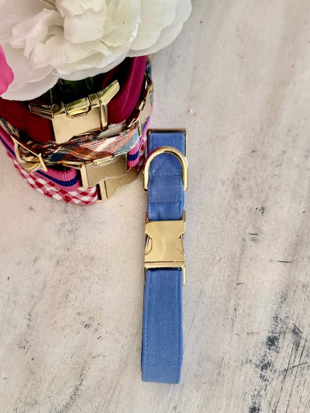 The Foggy Dog Blue Chambray Dog Collar Dog Collar Size L